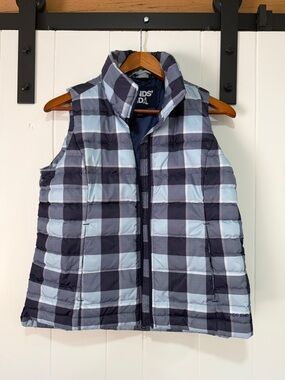 Lands' End Navy Quilted Jacket with Light Blue Trim